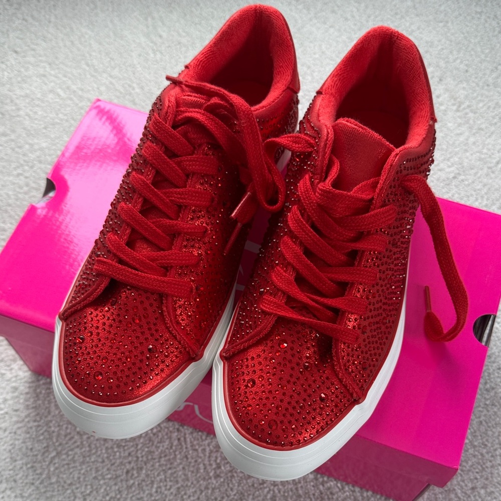New! Sugar Red Rhinestone Women's Sneakers. Size 8.